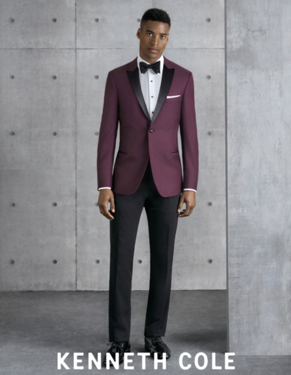 Mens Slim Fit One Button Peak Tuxedo Burgundy - Men's Tuxedo USA