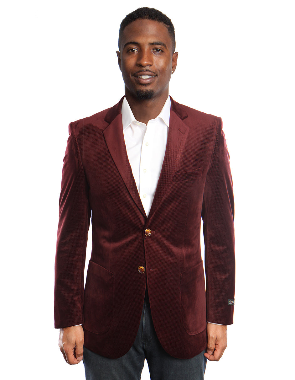 Mens 2 Button Burgundy Velvet Blazer - Men's Tuxedo USA