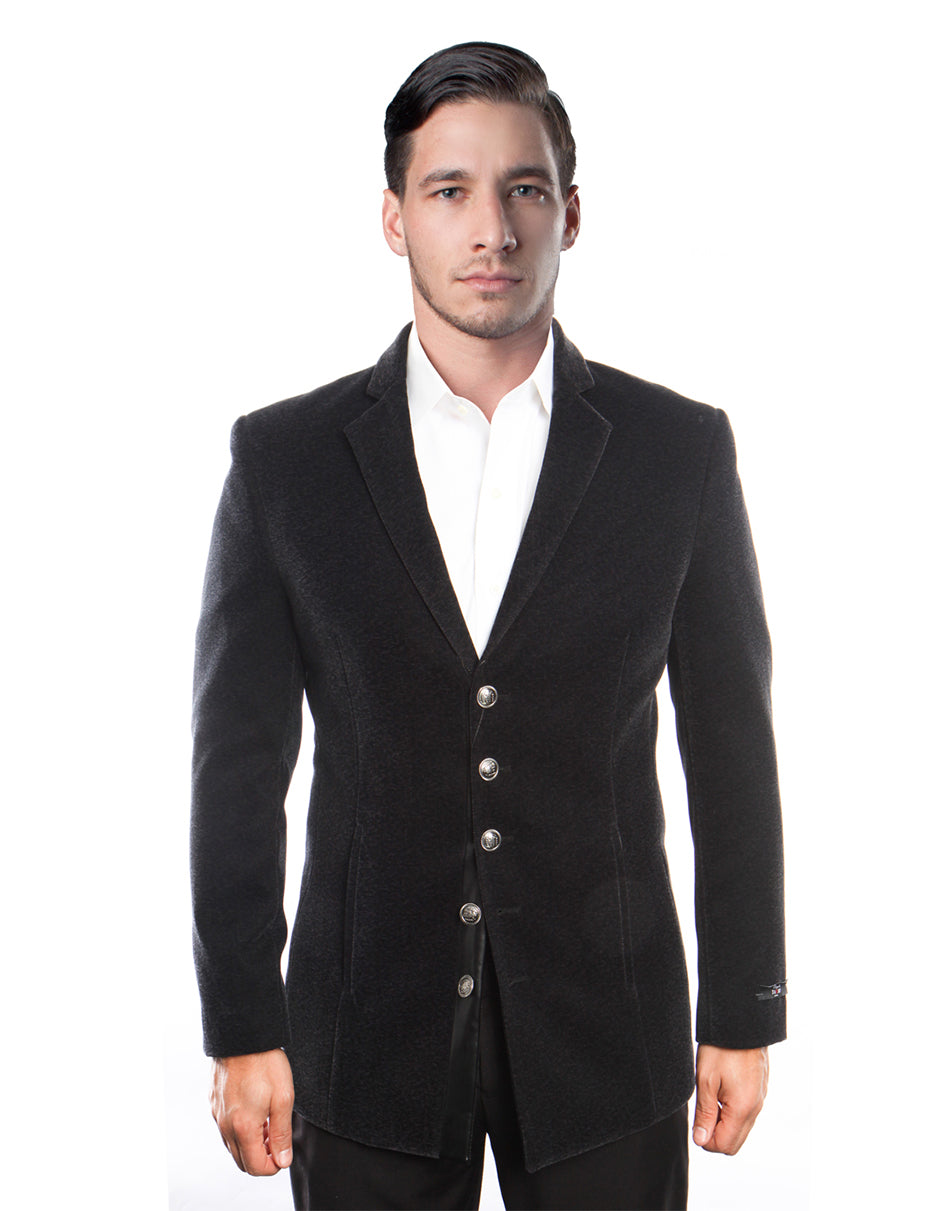 Mens Steampunk 5 Button Velvet Blazer in Black - Men's Tuxedo USA