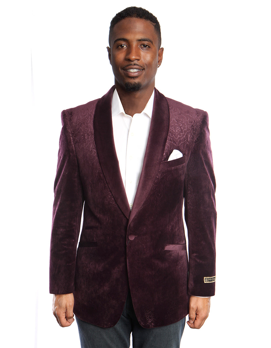 Mens Burgundy Paisley Shawl Blazer - Men's Tuxedo USA