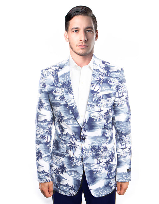 Mens Blue Tropical Print Blazer - Men's Tuxedo USA