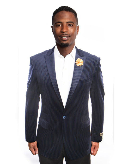 Navy Corduroy Velvet Blazer - Men's Tuxedo USA