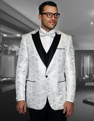 Mens Shiny Flower Pattern Paisley Tuxedo in White - Men's Tuxedo USA