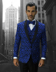 Mens Geometric Wave Paisley Tuxedo in Royal Blue & Black - Men's Tuxedo USA