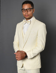 Mens One Button Satin Trim Shawl Tuxedo in Ivory Wool - Men's Tuxedo USA