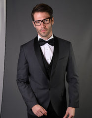 Mens 1 Button Shawl Lapel Wool Dinner Jacket in Charcoal Grey - Men's Tuxedo USA