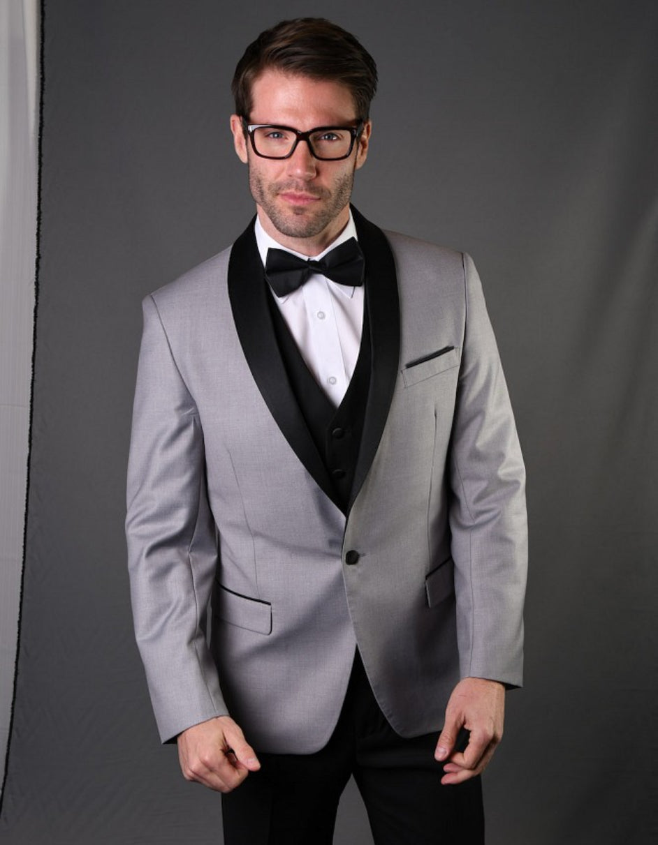 Mens 1 Button Shawl Lapel Wool Dinner Jacket in Light Grey - Men's Tuxedo USA