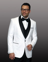 Mens 1 Button Shawl Lapel Wool Dinner Jacket in White & Black - Men's Tuxedo USA