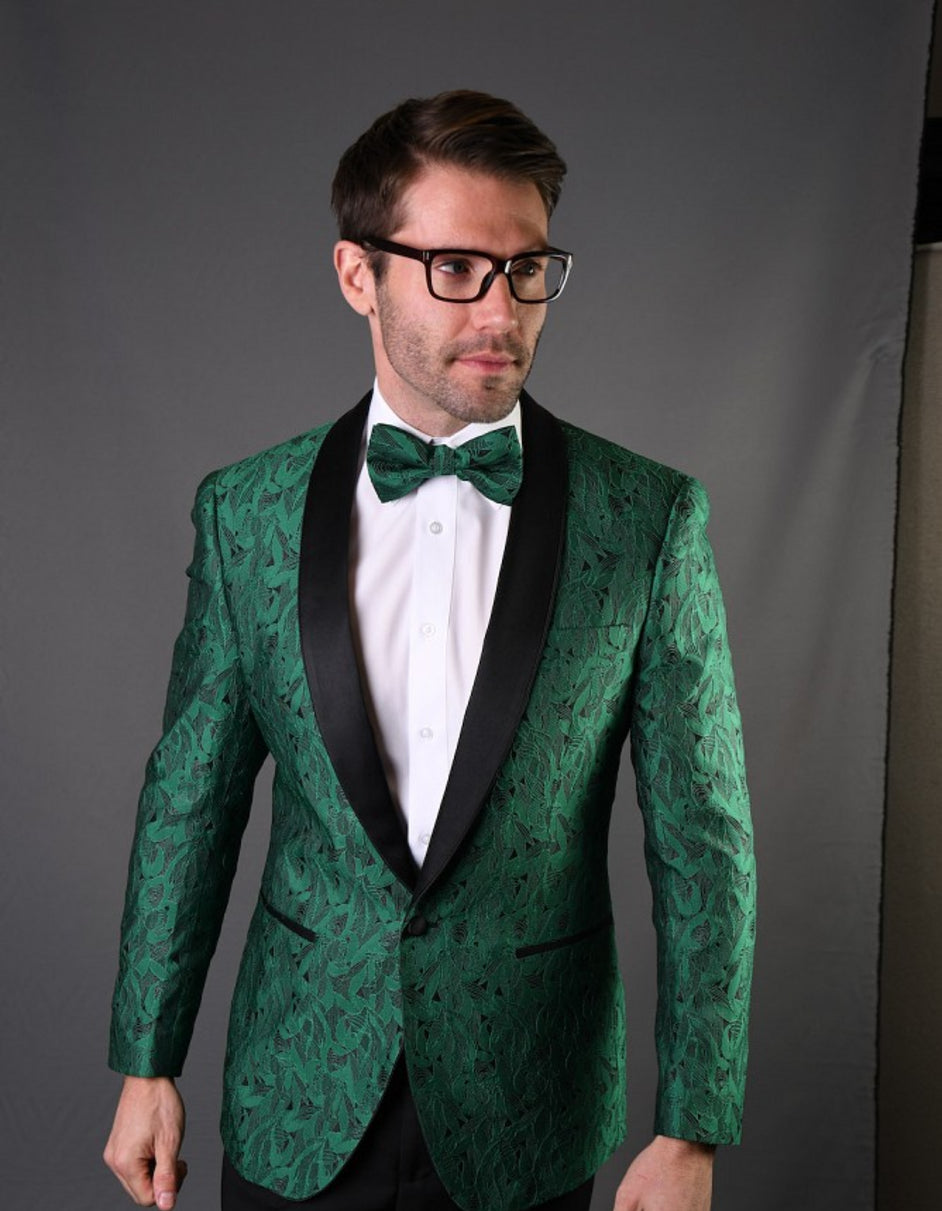 Mens Geometric Leaf Pattern Tuxedo in Green - Men's Tuxedo USA