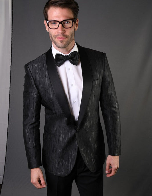 Mens Geometric Mettalic Pattern Tuxedo in Black - Men's Tuxedo USA