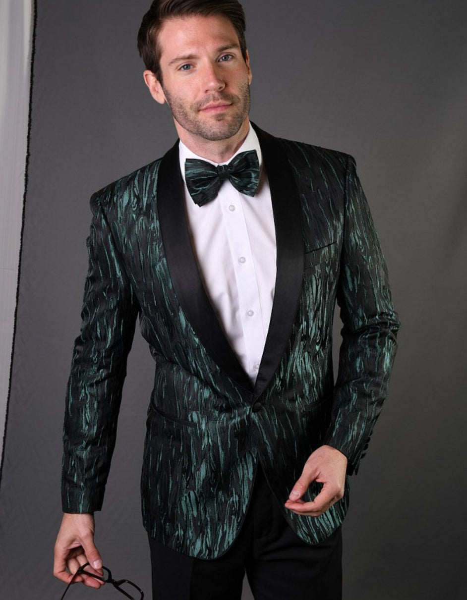 Mens Geometric Metallic Pattern Tuxedo in Green - Men's Tuxedo USA