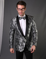 Mens Geometric Metallic Pattern Tuxedo in Silver Grey - Men's Tuxedo USA