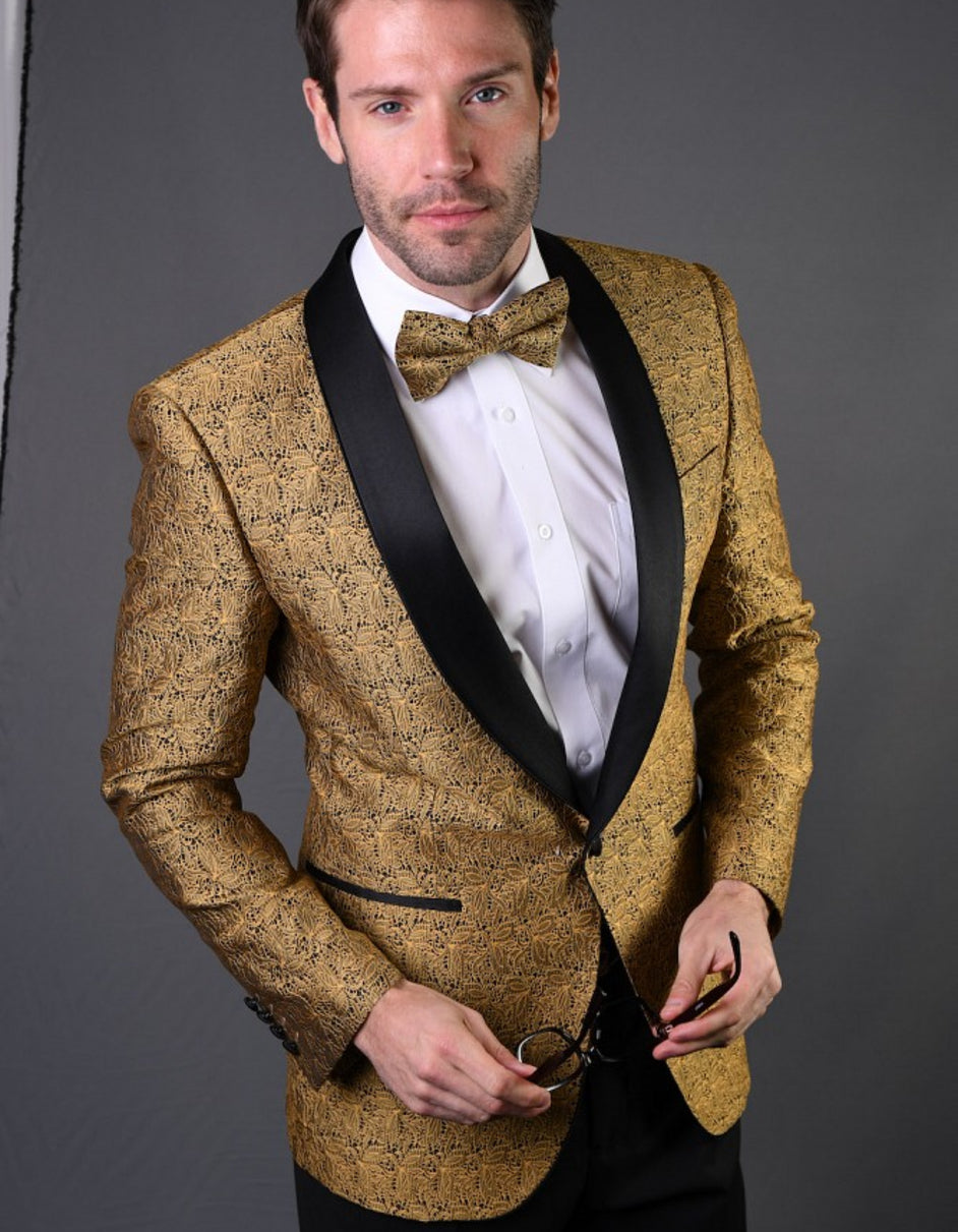 Mens Geometric Lace Pattern Tuxedo in Gold - Men's Tuxedo USA