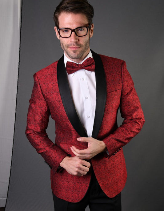 Mens Geometric Lace Pattern Tuxedo in Red - Men's Tuxedo USA