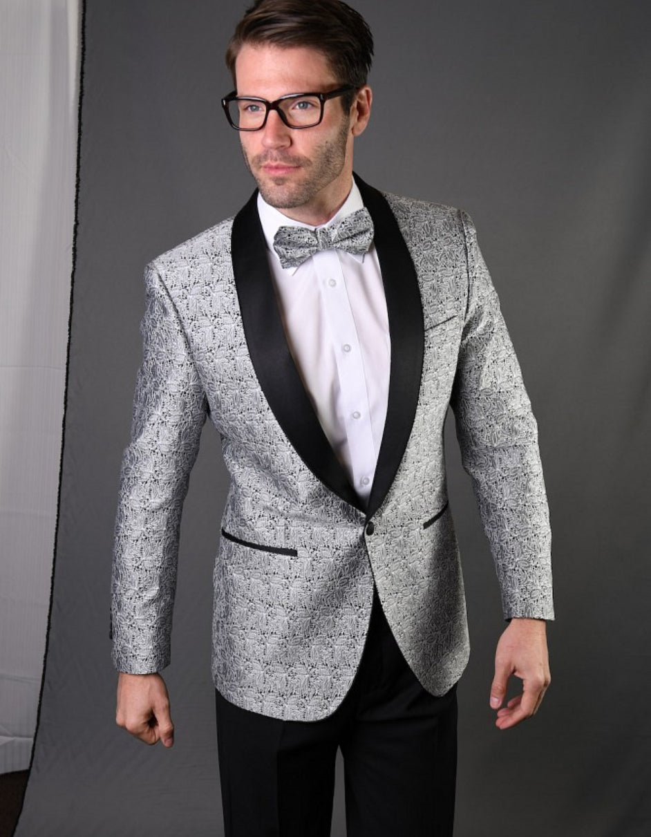 Mens Geometric Lace Pattern Tuxedo in Silver Grey - Men's Tuxedo USA