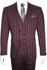 Mens 2 Button Gangster Pinstripe Suit in BLACK / GREY / NAVY / BURGUNDY - Men's Tuxedo USA