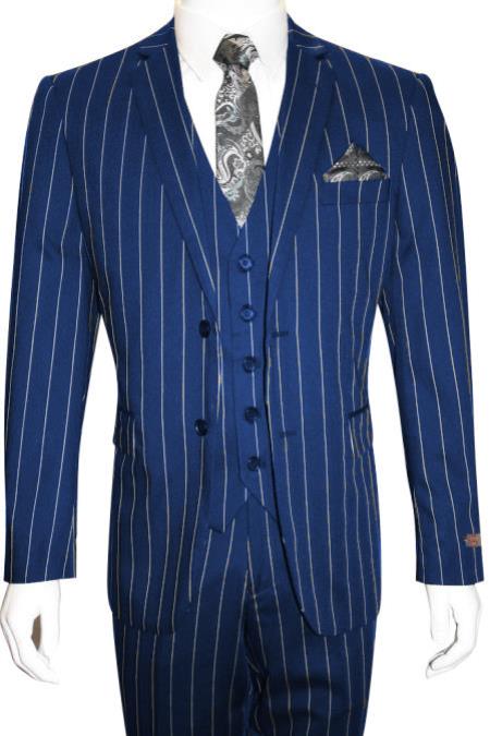 Mens 2 Button Gangster Pinstripe Suit in BLACK / GREY / NAVY / BURGUNDY - Men's Tuxedo USA