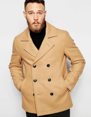 Camel Hair Top Coat - Double Breasted Coats - Big and Tall Peacoat - Top coats For Mens