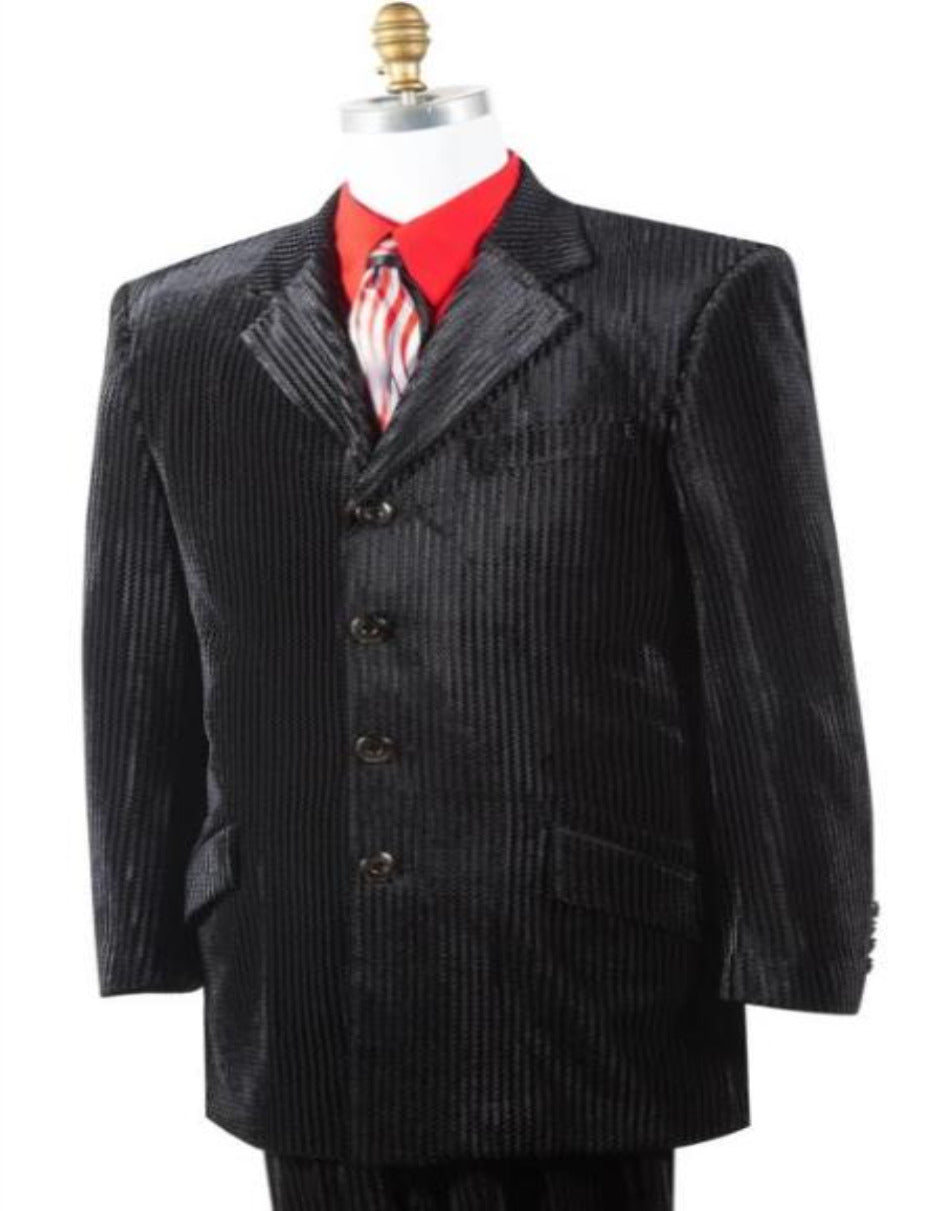 4 Button Men's Suit Velvet Black - Men's Tuxedo USA