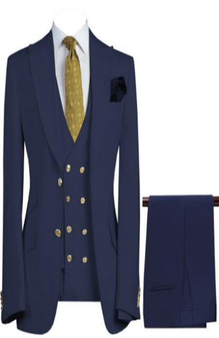 Mens 3-Piece Suit Notch Lapel Navy Suit - Men's Tuxedo USA