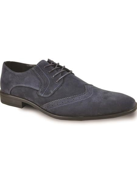 Mens Vegan Suede Wedding and Prom Wingtip Lack Up Dress Shoe in Navy Blue Mens suede dress shoes