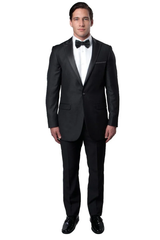 Mens Gray Tuxedo - Grey Wedding Suit-Mens  Skinny Fit  One Button Satin Trim Peak Lapel Prom & Wedding Tuxedo  In Charcoal Grey - Men's Tuxedo USA