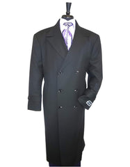 Jet Black Double Breasted 100% Wool Button Closure Overcoat - Mens Topcoat - Men's Tuxedo USA