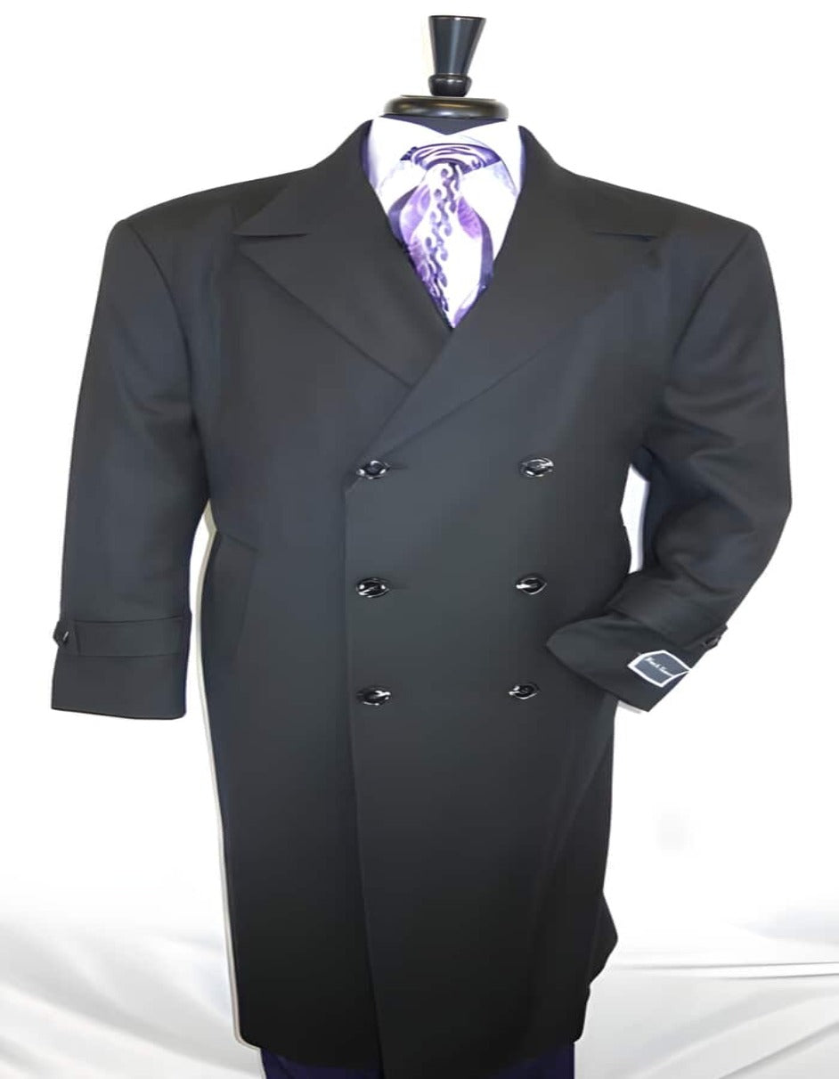 Men's  Double Breasted Jet Black Overcoat - Men's Tuxedo USA