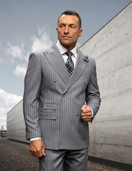 Statement Suit - Statement Italy Suit - Wool Suit - Statement Men's 2 Piece 100% Wool Fashion Suit - Pinstripe - Men's Tuxedo USA