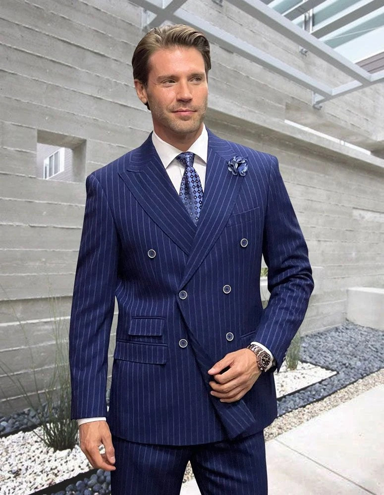 Statement Suit - Statement Italy Suit - Wool Suit - Statement Men's 2 Piece 100% Wool Fashion Suit - Pinstripe - Men's Tuxedo USA