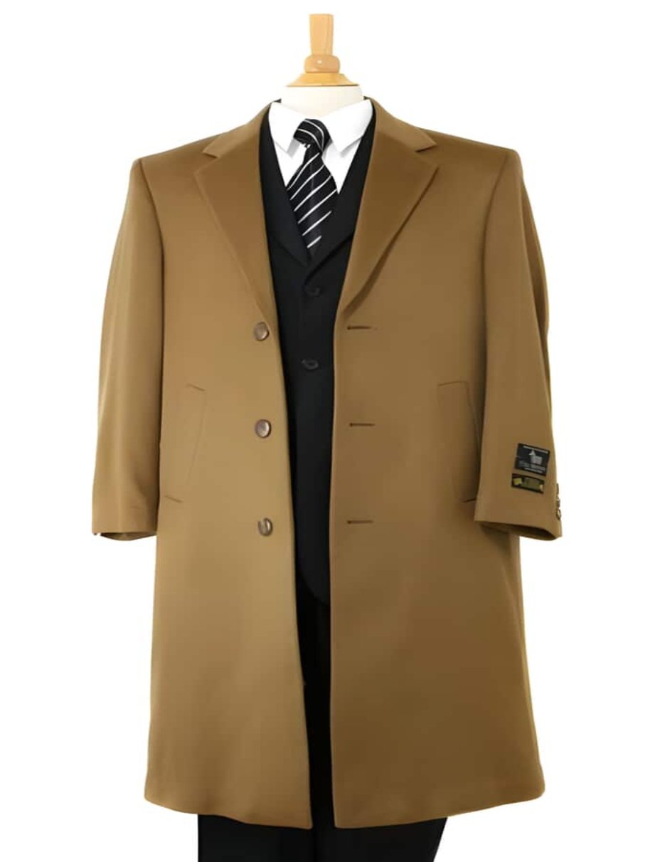 Long Wool Winter Dress Knee Length Coat Men's Dress Coat Luxurious Soft Men's Overcoat Finest Cashmere Blend &Wool Full Length Dark Camel ~ Khaki Long Men's Dress Topcoat - Winter Coat - Men's Tuxedo USA