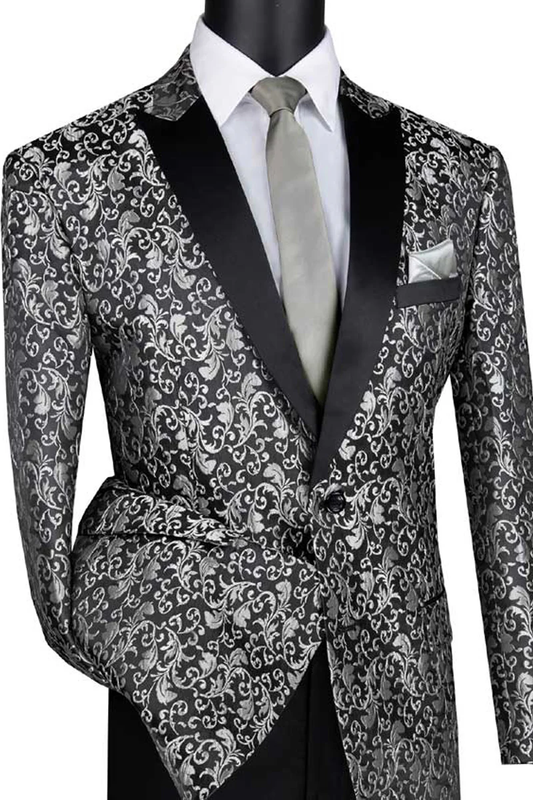 Mens Gray Tuxedo - Grey Wedding Suit-Mens Paisely Embroidered Regular Fit Sport Coat Tuxedo In Silver Grey - Men's Tuxedo USA