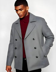 Mens Double Breasted Light Grey ~ Wine Wool Coat - Men's Tuxedo USA