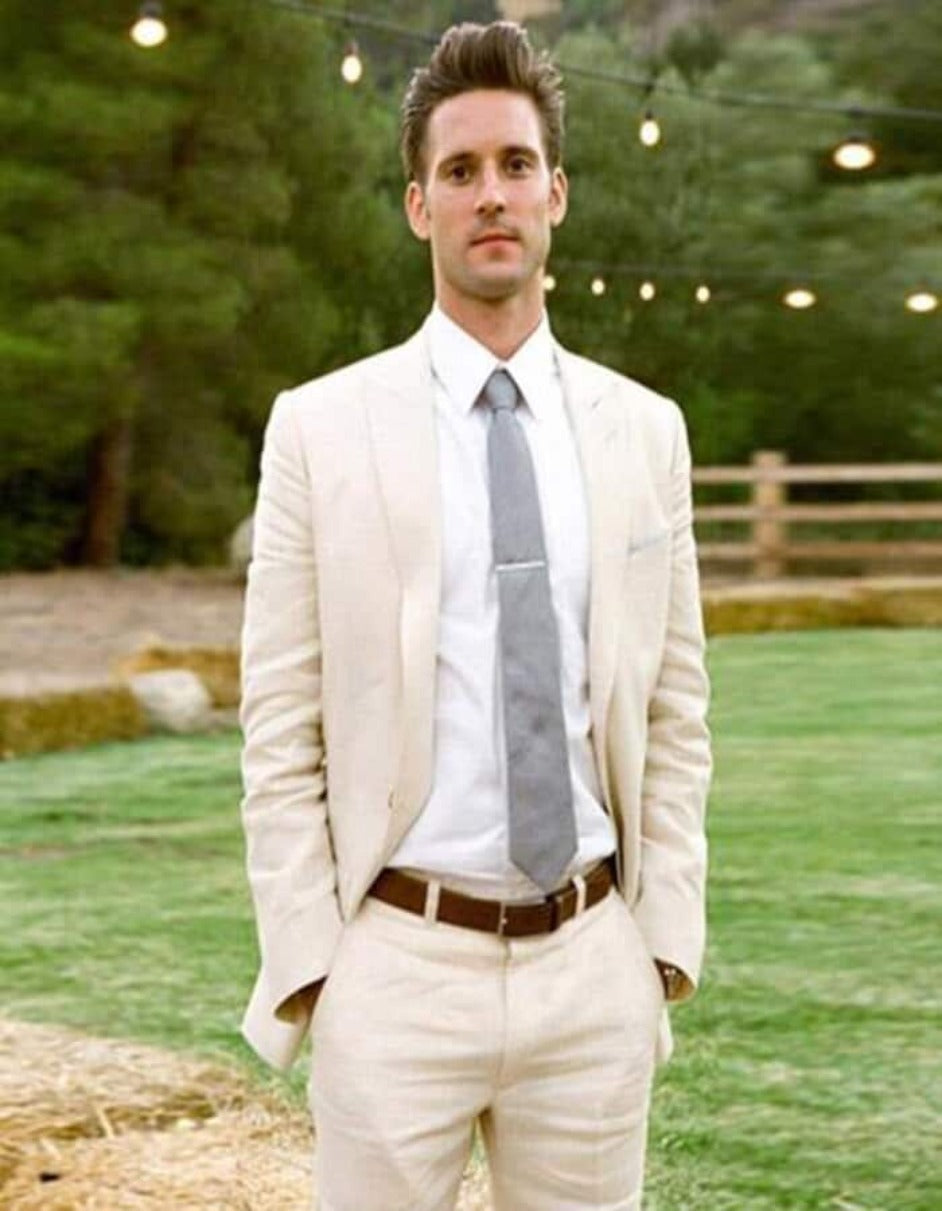 Linen Suit - Mens Summer Suits Ivory Cream Off White  Color - Beach Wedding - Men's Tuxedo USA