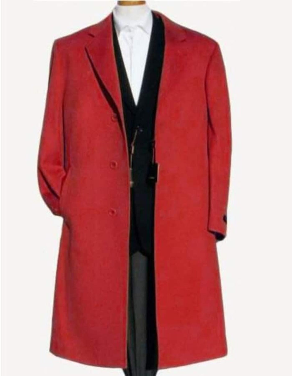 Red Trench Coat - Long Red Coat - Mens Red Peacoat - Mens Red Overcoat - Wool Fabric - Men's Tuxedo USA