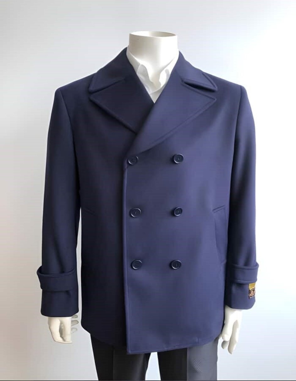 Long Sleeve Double Breasted Navy Classic Fit Designer men's Wool Peacoat Sale - Men's Tuxedo USA