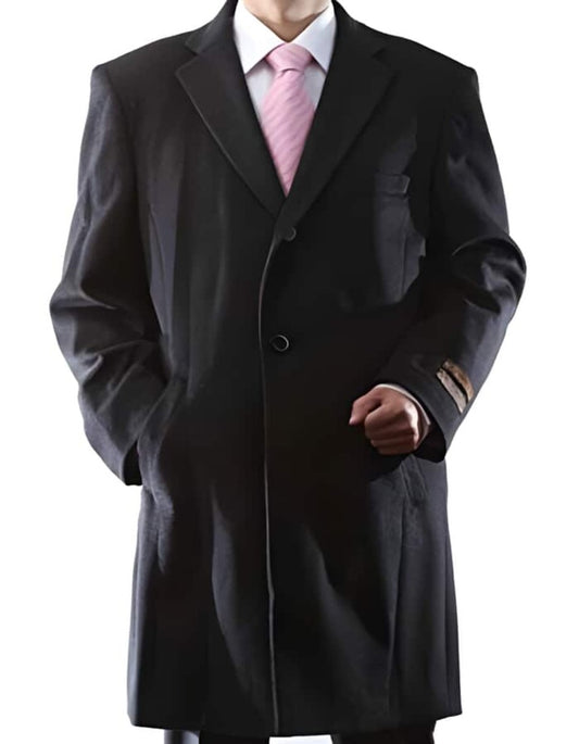 Men's 3 Buttons Dark Charcoal Luxury Wool/Three Quarter Length Long men's Dress Topcoat - Winter coat - Mens Overcoat - Men's Tuxedo USA