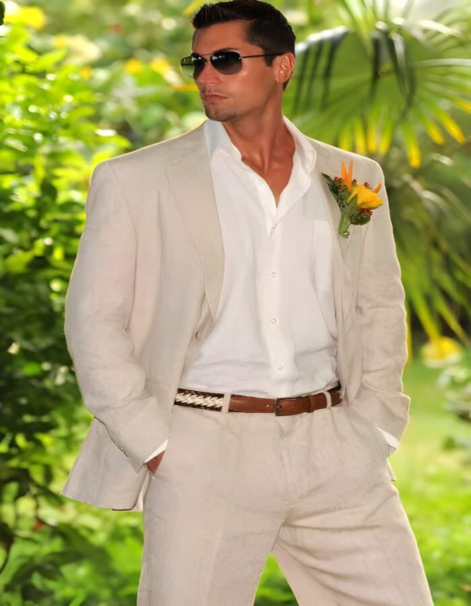 Linen Suit - Mens Summer Suits Natural ~ Sand ~ Light Tan Color - Beach Wedding - Men's Tuxedo USA