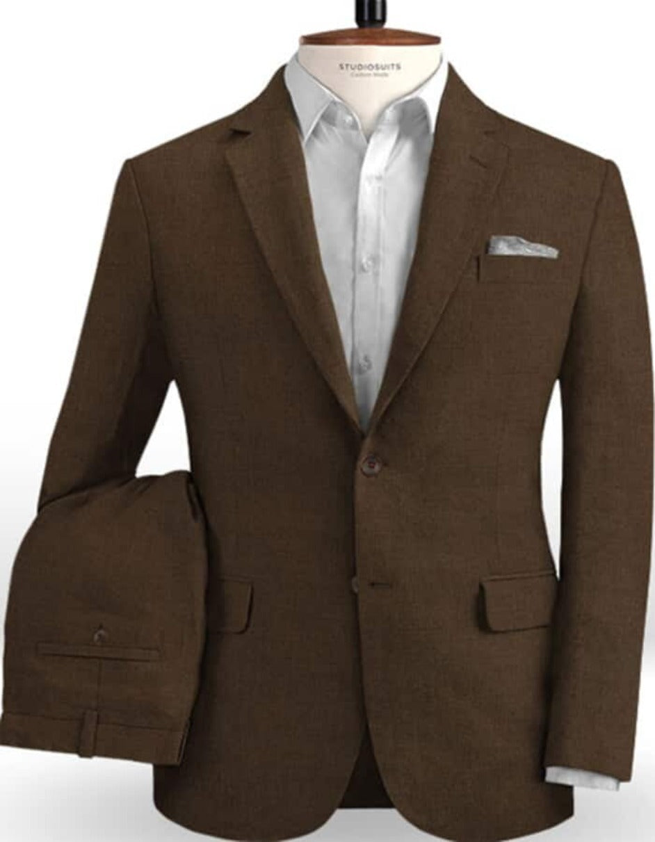 Linen Suit - Mens Summer Suits Brown Color - Beach Wedding - Men's Tuxedo USA