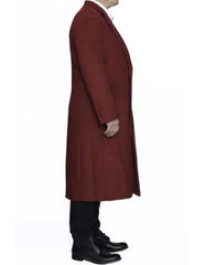 Mens Full Length Ankle length Top Coat / Wool Dress Burgundy Overcoat - Men's Tuxedo USA