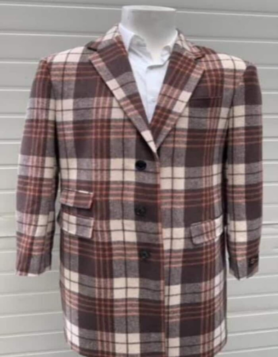 Mens Overcoat - Topcoat For Men - Winter Fabric - Mens Plaid Overcoat - Checkered Carcoat - Wool Three Quarter Peacoat - Men's Tuxedo USA