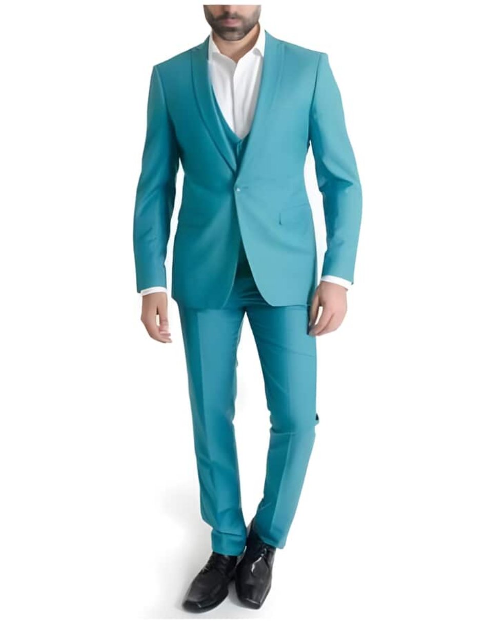 Mens Slim Fit Vested Suit - Slim Fit 3 Pieces Turquoise Suit - RET208-19 - Men's Tuxedo USA