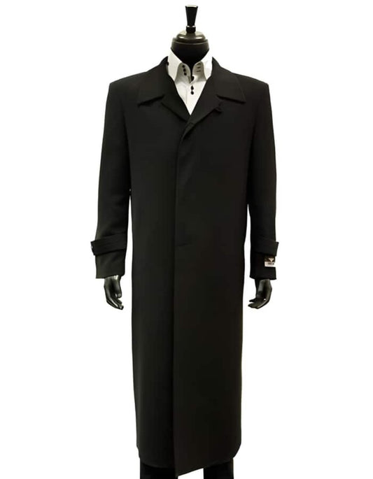 Black 100% Plush MicroFiber Dress Trench Top Long Coat - Mens Topcoat - Mens Overcoat - Men's Tuxedo USA