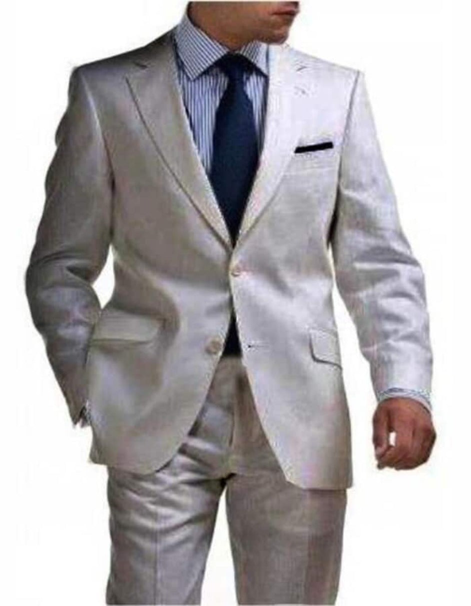 Linen Suit - Mens Summer Suits Silver Color - Beach Wedding - Men's Tuxedo USA