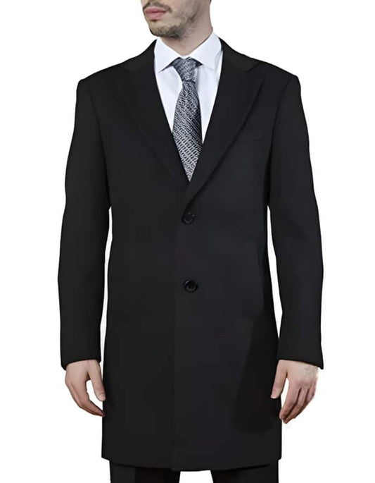 Men's Modern Fit Polyester ~ Viscose ~ Spandex Black Long men's Dress Topcoat - Winter coat - Men's Tuxedo USA