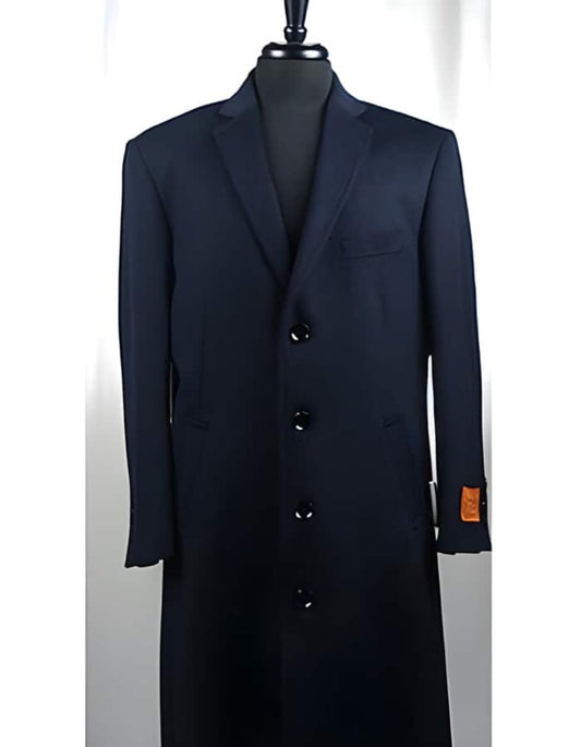 4 Button Wool Blend Navy Blue Bravo Top Overcoat - Men's Tuxedo USA