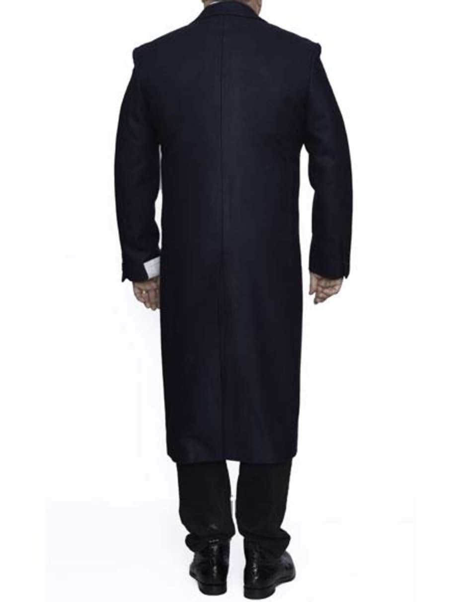 Navy Blue 3 Button Full Length Ankle length Wool Dress Top Coat/Overcoat - Men's Tuxedo USA