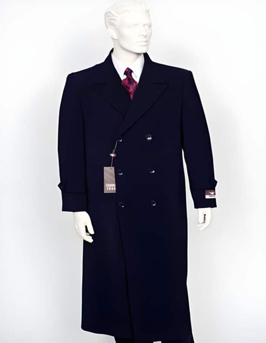 Mens Peak Lapel Full Length Navy Coat Duster Maxi Coat - Men's Tuxedo USA