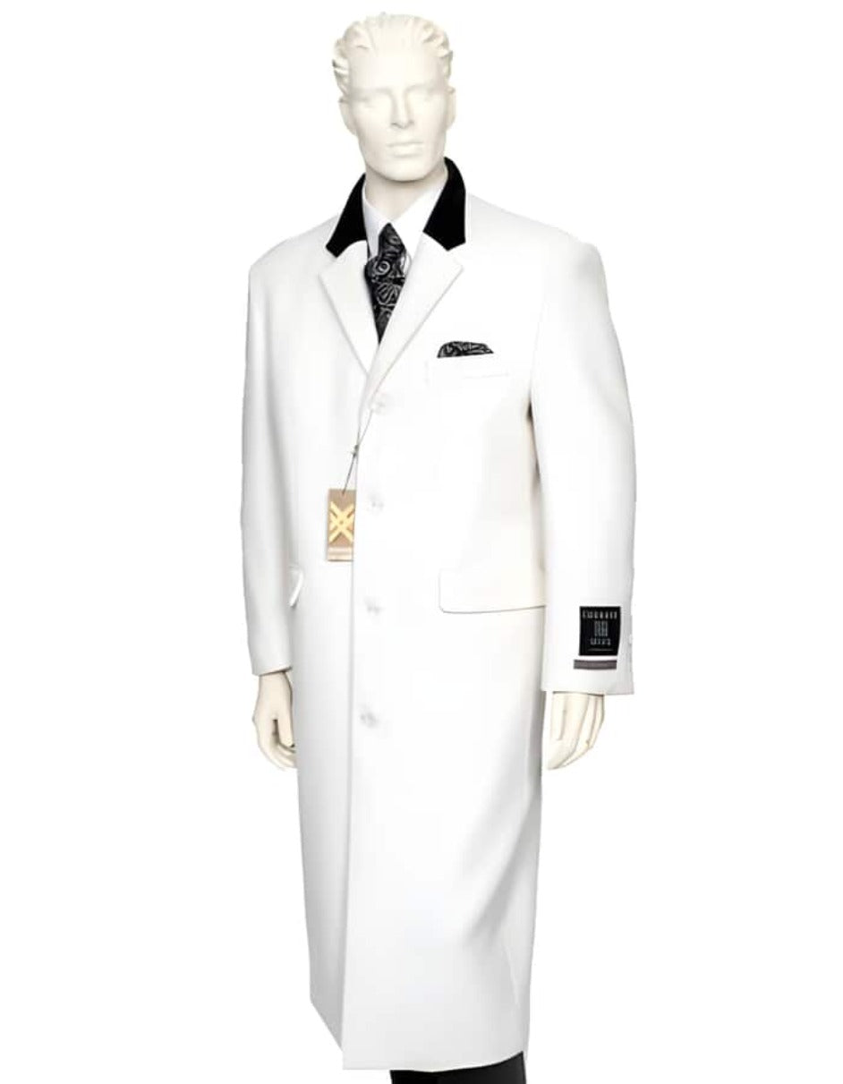 Mens White One Chest Pocket Full Length Coat Duster Maxi Coat - Men's Tuxedo USA