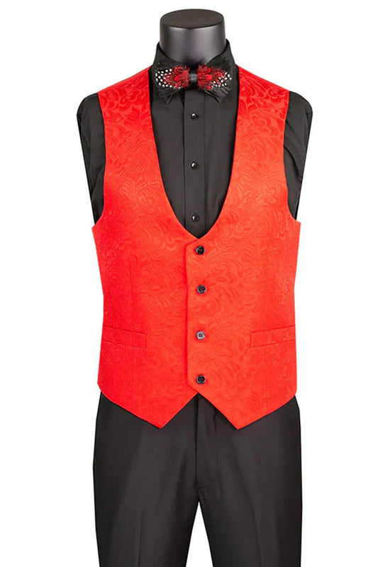 Men's Slim Fit Vested Paisely Wedding Tuxedo In Red - Men's Tuxedo USA